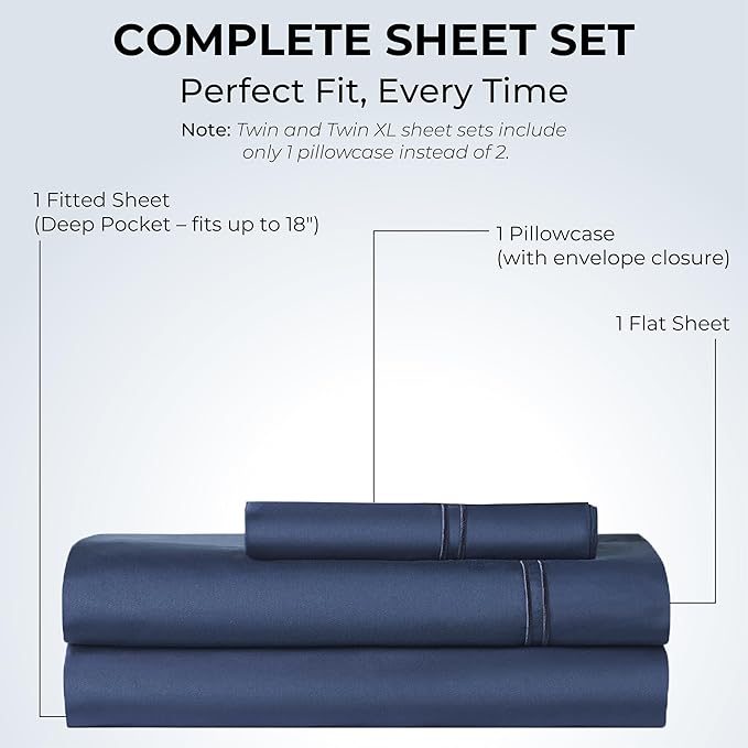 100% Natural Cotton Bed Sheets | 500 TC Single-Ply Sateen Weave Twin Sheets Set - Image 3