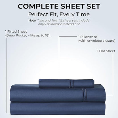 100% Natural Cotton Bed Sheets | 500 TC Single-Ply Sateen Weave Twin Sheets Set - Image 3
