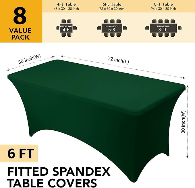 8-Pack Premium Hunter Green Spandex Tablecloths - Image 6