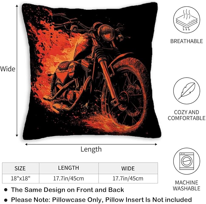 Motorcycle Throw Pillow Covers Set of 2 | 18x18 Inches Cushion Cases - Image 5
