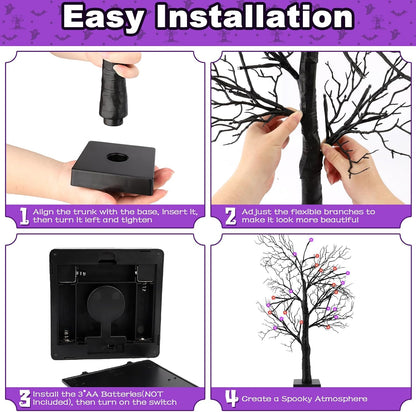 Halloween Decorations Indoor-2 Pack 24 Inch Lighted Black Halloween Tree