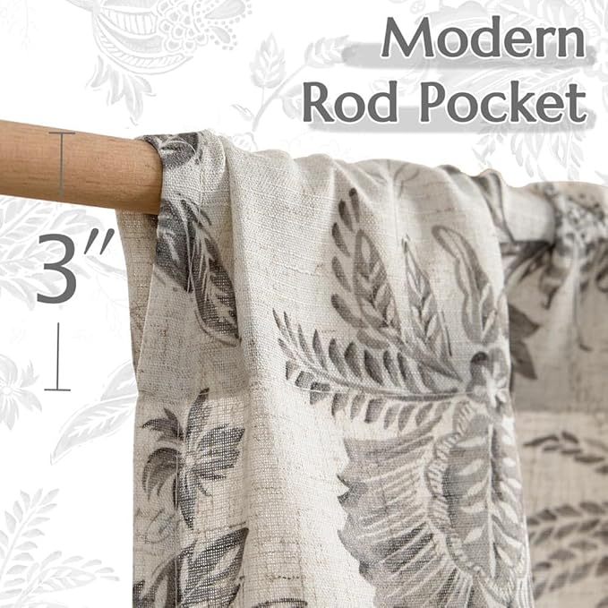 jinchan Floral Linen Tier Curtains 36 Inch Farmhouse Cafe Curtains Rod Pocket - Image 6