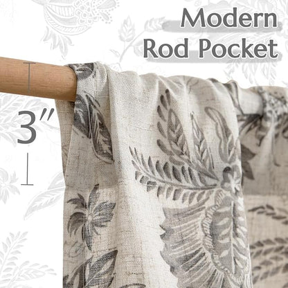 jinchan Floral Linen Tier Curtains 36 Inch Farmhouse Cafe Curtains Rod Pocket - Image 6