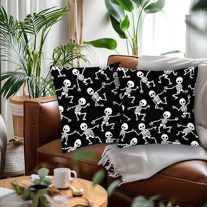 Skeleton Throw Pillow Cover 18x18 Set of 2, Halloween Skull Cushion Case - Image 2