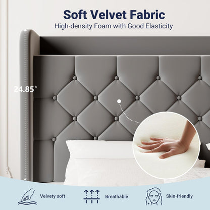 allewie queen bed frame, storage headboard & charging, front angle view