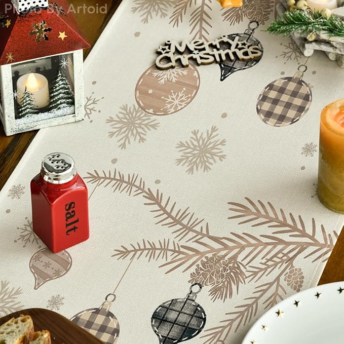 Artoid Mode Brown Pine Trees Snowflake Merry Christmas Table Runner, Winter - Image 5