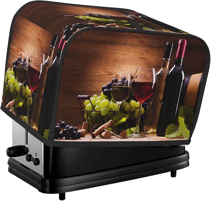 Red Wine Glasses Grape Wooden 2 Slice Toaster Cover, Waterproof Toaster Dust by Unknown