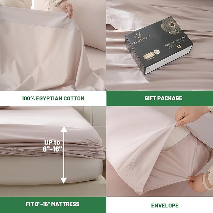 1000 Thread Count Egyptian Cotton Sheets Queen Size Set Sateen Weave Soft - Image 4