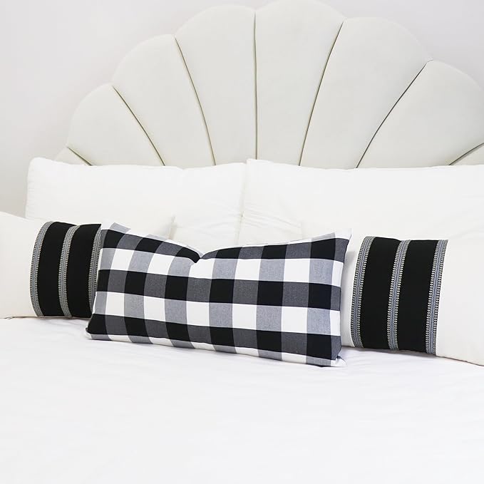 Slow Cow Black Checker Plaid Rectangular Pillow Cover Pillowcase Decorative - Image 2