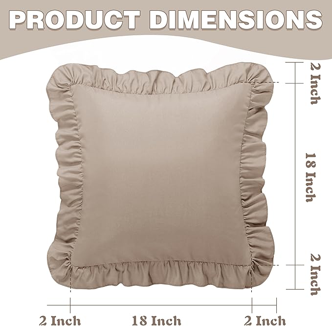KKJIAF Ruffle Pillow Cases 18x18 Inches, Khaki Square Ruffled Pillow Covers Set - Image 3