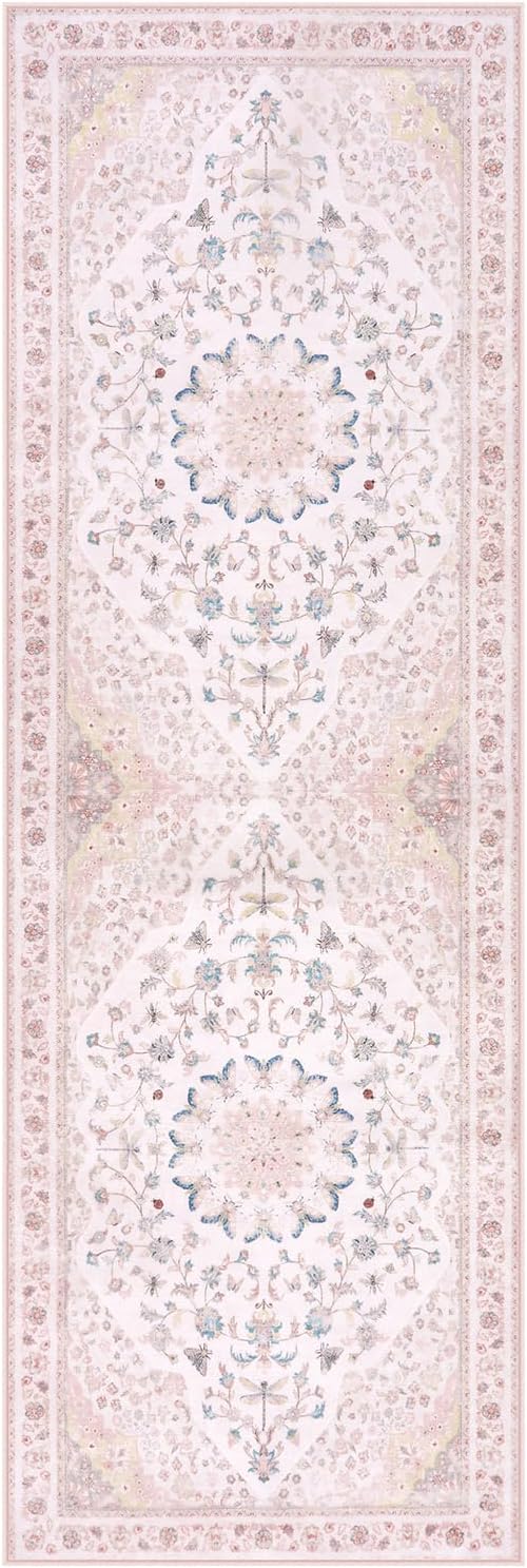 Moynesa Washable 2x6 Pink Hallway Runner Rug, Cute Girl Floral Print Runner - Image 9