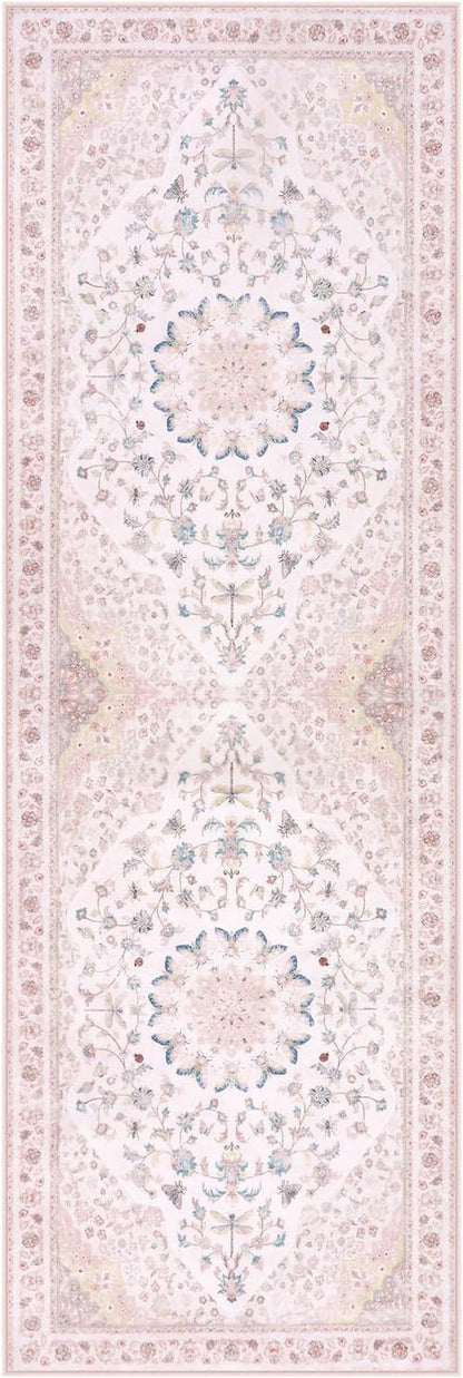 Moynesa Washable 2x6 Pink Hallway Runner Rug, Cute Girl Floral Print Runner - Image 9