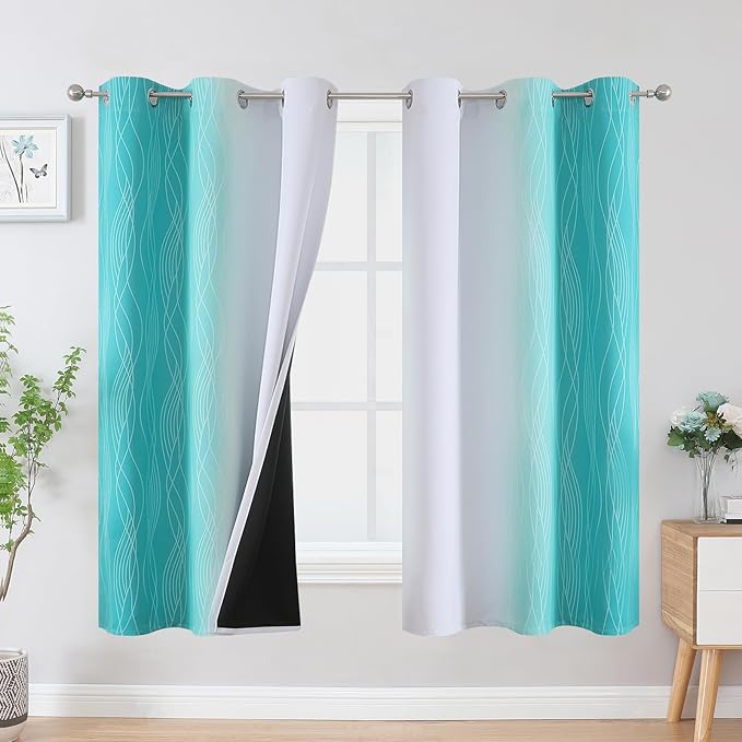 Estelar Textiler Teal and Greyish White Blackout Curtains & Drapes by ESTELARTEXTILER