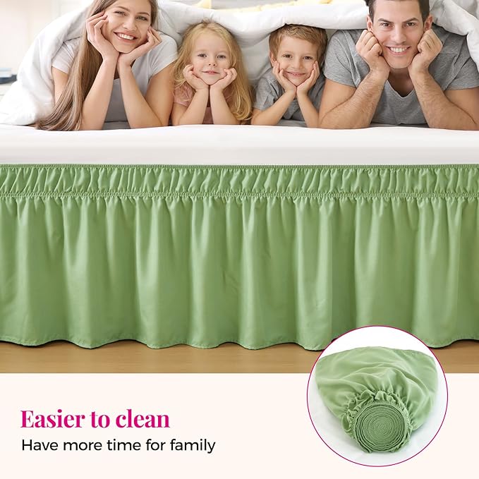 RIMELA Light Green Bed Skirt King Size 15 Inch Drop, Elastic Bed Skirting - Image 5