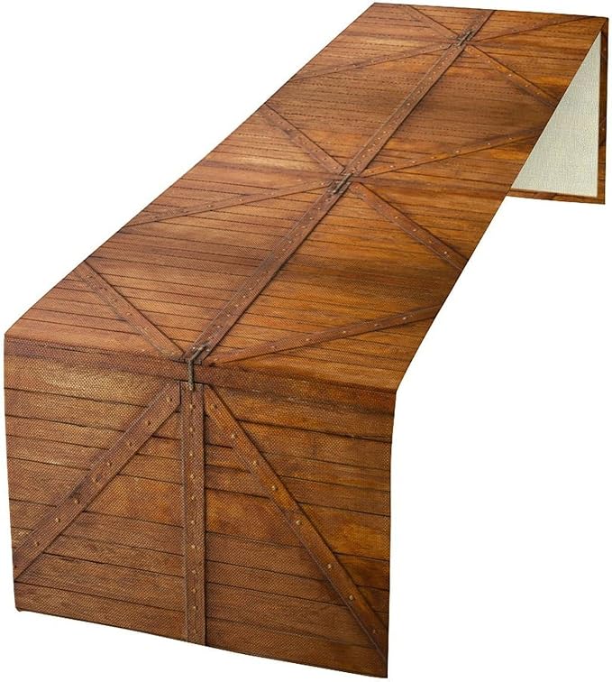 Rustic Wooden Barn Door Table Runner Vintage Western Country Kitchen Dinner by ZhiRain