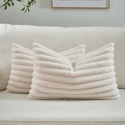 FUTEI Light Beige Throw Pillow Covers Set of 2, 12x20 Inch Striped Texture by FUTEI