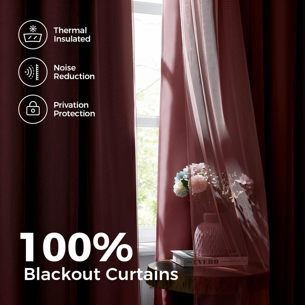 100% Blackout Curtains for Bedroom, Double Layer Pink 84" L