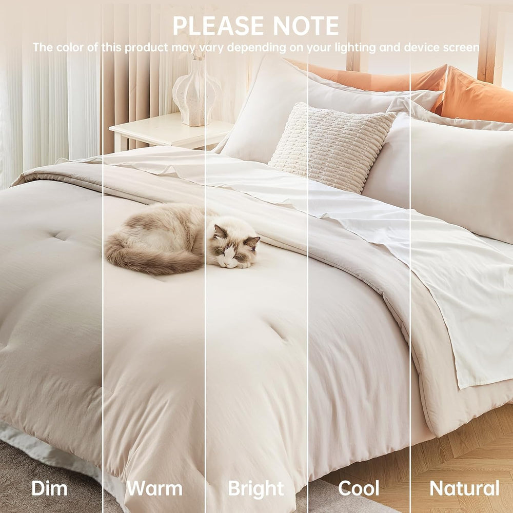 MUXHOMO King Comforter Set, 3-Piece All-Season Bedding, Beige