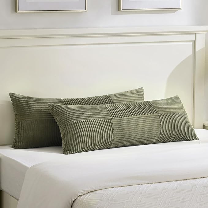Fancy Homi Set of 2 Olive Green Boho Long Lumbar Body Decorative Throw Pillow by Fancy+Homi