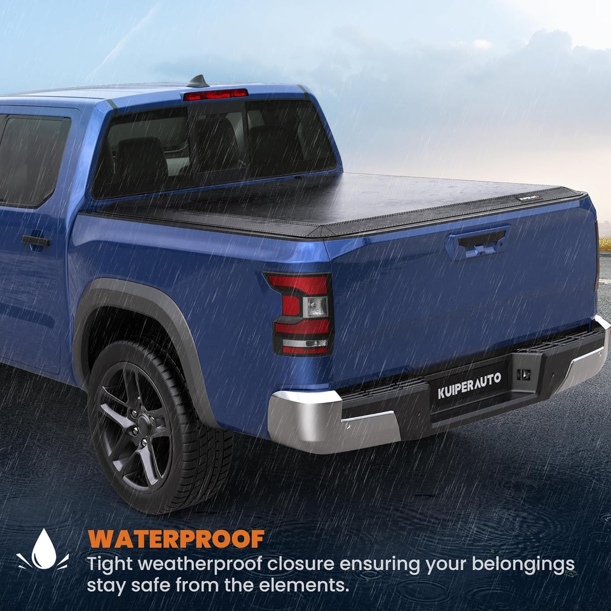 kuiperauto 5.6 ft soft quad fold truck bed, front angle view