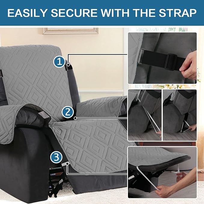 H.VERSAILTEX Reversible Quilted Recliner Covers Water Resistant Furniture - Image 3