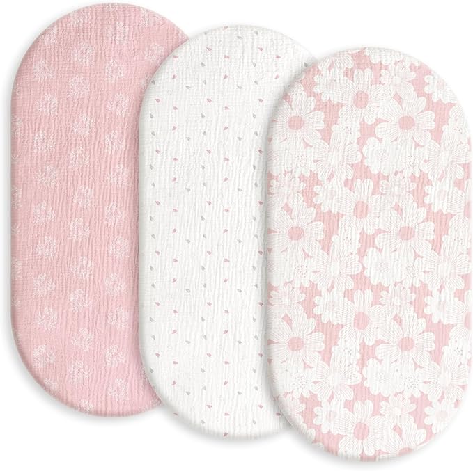 Gllquen Baby Muslin Bassinet Sheets 3 Pack, Breathable Elastic Cozy Fitted by GLLQUENBABY