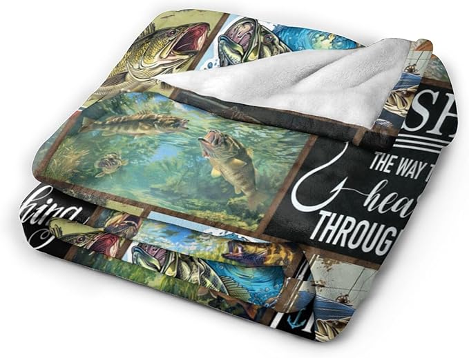 Fishing Blanket Hunting Fish Throw Blanket Flannel Stuff Merch Cozy Decor - Image 2