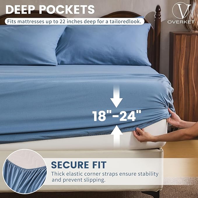 100% Linen Sheet Set King Size Extra Deep Pocket Fits 18-24 Inch Mattress - Image 2