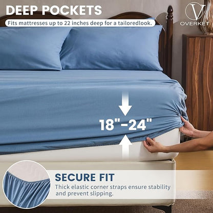100% Linen Sheet Set King Size Extra Deep Pocket Fits 18-24 Inch Mattress - Image 2