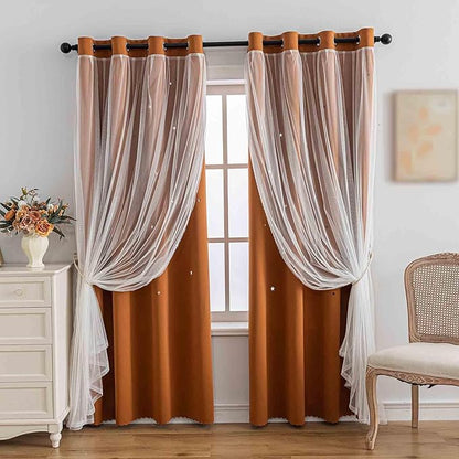 Anytime Romantic Kids Curtain, Hollow-Out Stars Window Curtain Double Layer by Anytime