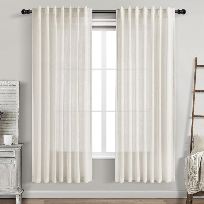 Nanspring Cream Semi Sheer Linen Curtains 69 Inch Length by Nanspring