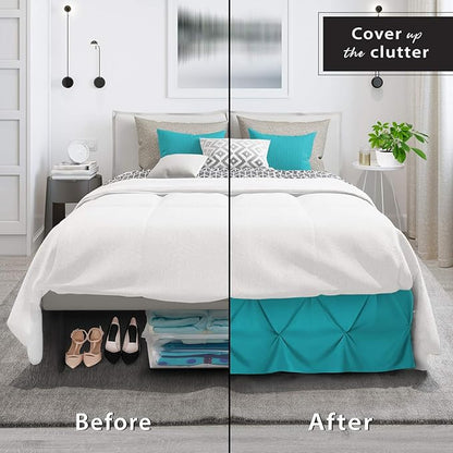 Nestl Teal Bed Skirt Full Size, Pinch Pleat Full Bed Skirt, Hotel Quality Teal - Image 4