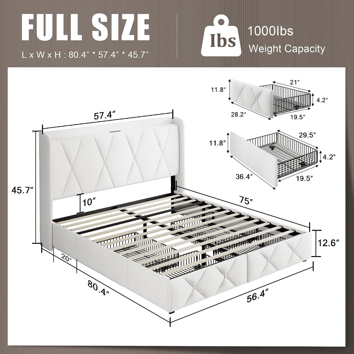 einhomn full size bed frame with 4 storage shown in use