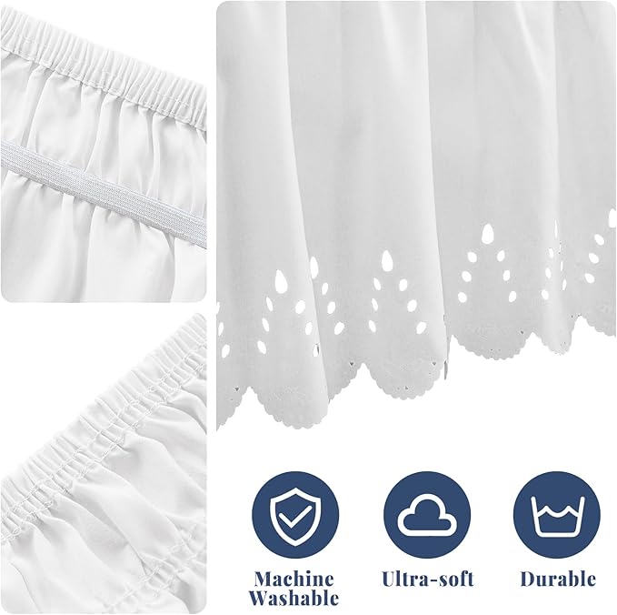 Queen Bed Skirt, Double-Layered Ruffled Eyelet Bed Skirt, Wrap-Around Elastic - Image 6