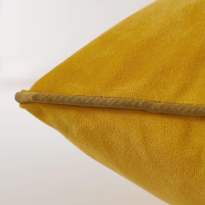 Avigers 12 x 20 Inch Yellow Gold Leather Striped Lines Velvet Cushion Case - Image 4