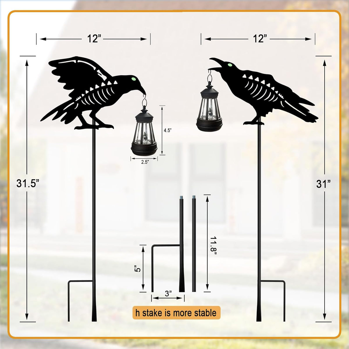 Halloween Decorations Outdoor,2 Pack Metal Crow Solar Lights Garden Stakes