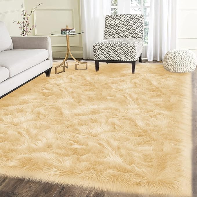 Latepis 8x10 Yellow Area Rug for Living Room Faux Sheepskin Fur Rugs for - Image 2