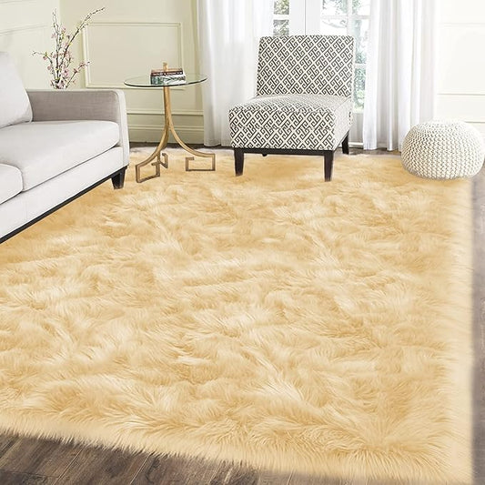 Latepis Yellow Area Rug for Living Room 6x9 Faux Fur Fluffy Rug Washable by Latepis