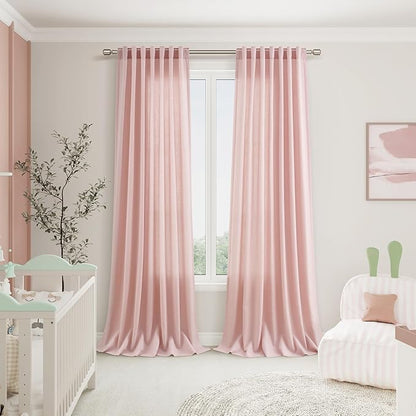 Nanspring Pink Linen Curtains 102 Inches Long Rod Pocket Back Tab Drapes 2 - Image 7