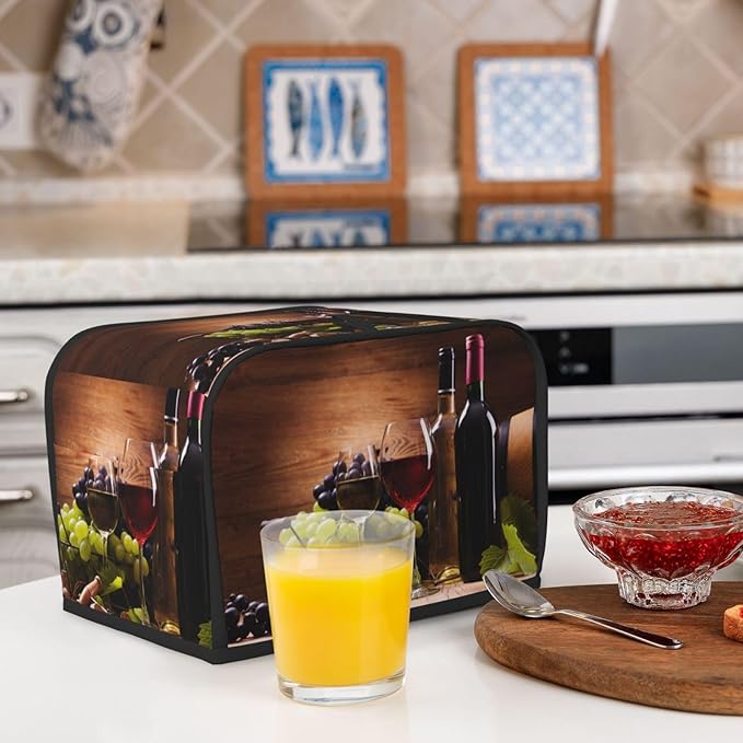 Red Wine Glasses Grape Wooden 2 Slice Toaster Cover, Waterproof Toaster Dust - Image 7