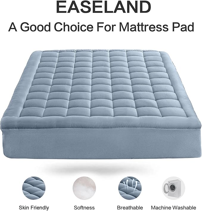 EASELAND Queen Size Mattress Pad Pillow Top Mattress Cover Quilted Fitted - Image 2
