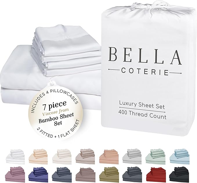 Bella Coterie 7 Piece Luxury Bamboo Viscose Split King Size Sheet Set | 2 by BC
