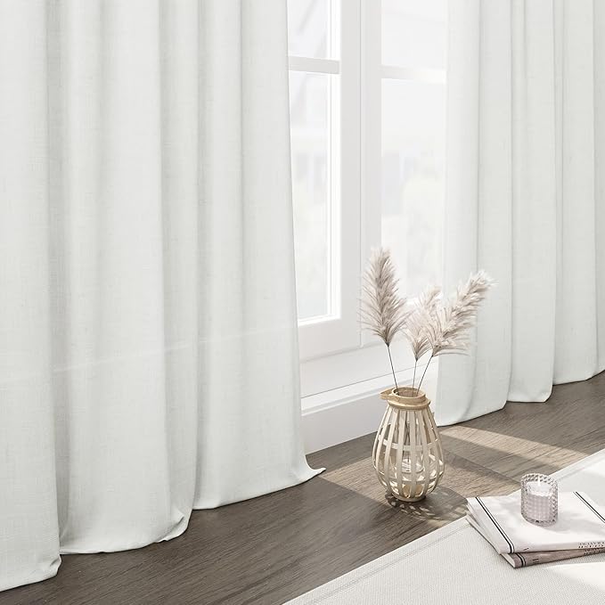 Off White Linen Curtains 96 Inches Long 2 Panels Set Back Tab Rod Pocket Semi - Image 6