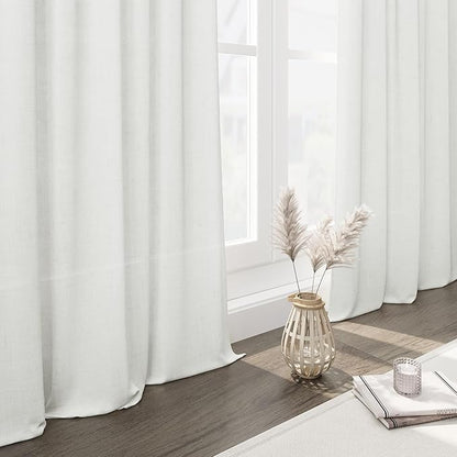 Off White Linen Curtains 96 Inches Long 2 Panels Set Back Tab Rod Pocket Semi - Image 6