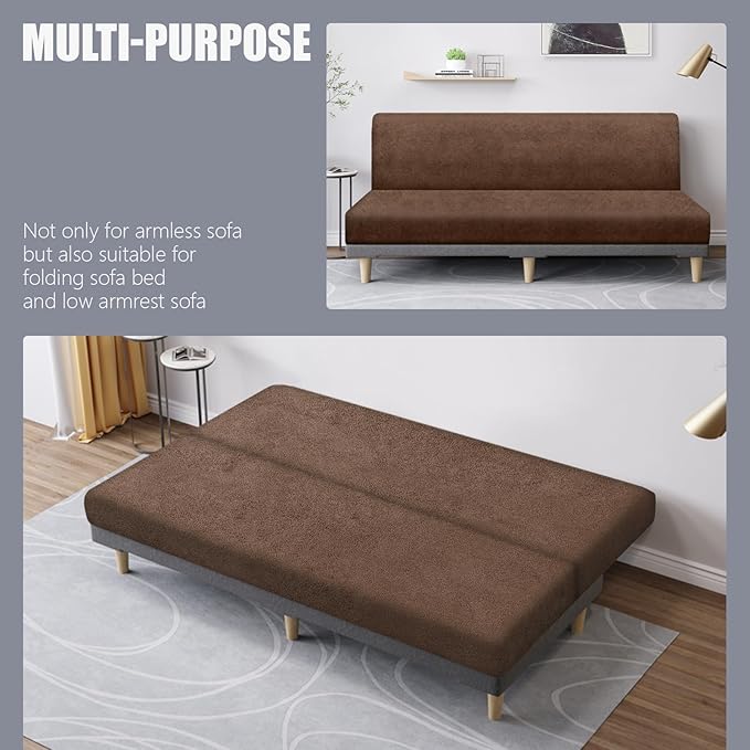 molasofa Leather Like Stretch Futon Slipcover Armless Futon Bed Sofa Cover - Image 5
