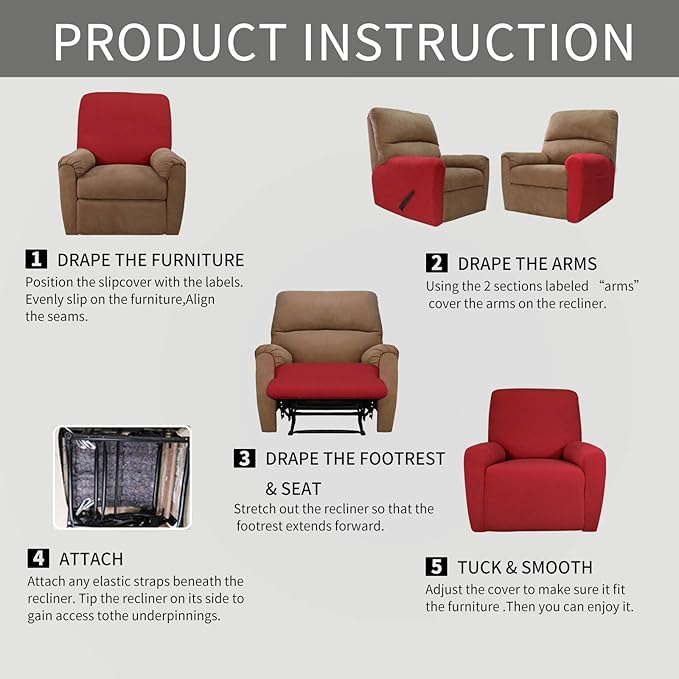 Easy-Going 4 Pieces Oversized Recliner Stretch Sofa Slipcover Sofa Cover - Image 7