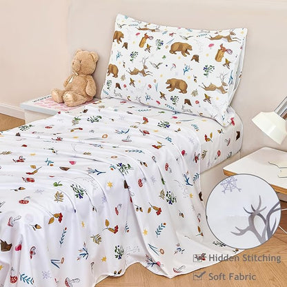 PERFEMET Kids Comforter Sets Twin 4 Pieces Cartoon Woodland Animal Print Bedding - Image 4