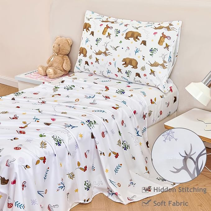 PERFEMET 4-Piece Toddler Bedding Set-Reversible Woodland Animal Toddler Bed Sets - Image 4