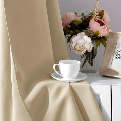 HOMEIDEAS Blackout Curtains for Bedroom 52 X 96 Inch Long 2 Panels Set Beige - Image 5