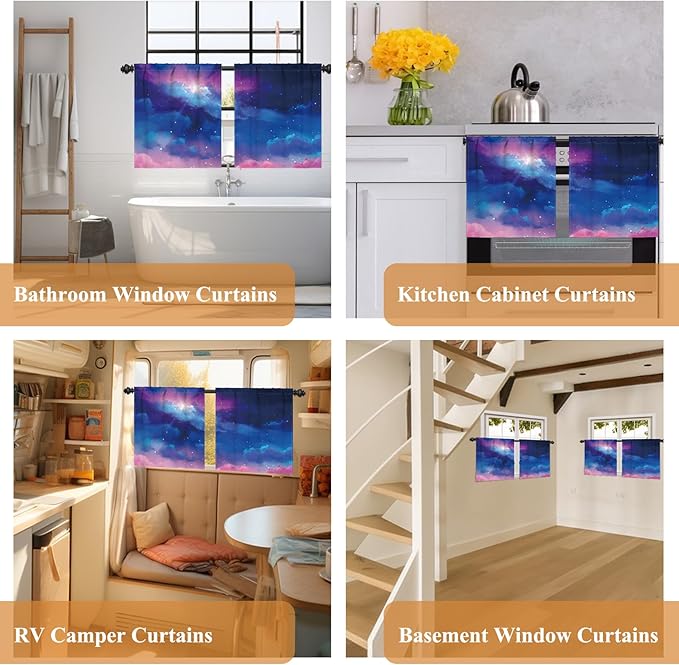 Renaiss 26 x 24 Inch Universe Galaxy Small Window Tier Curtains Outer Space - Image 7